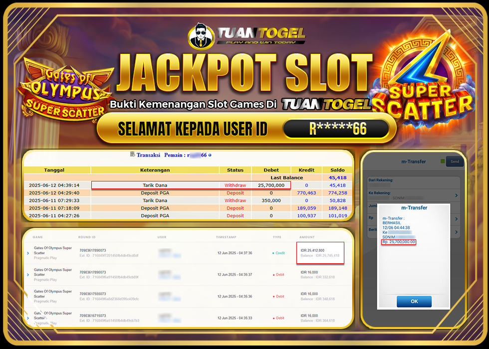 TUANTOGEL JACKPOT SLOT GATES OF OLYMPUS SUPER SCATTER Rp25.700.000, - LUNAS